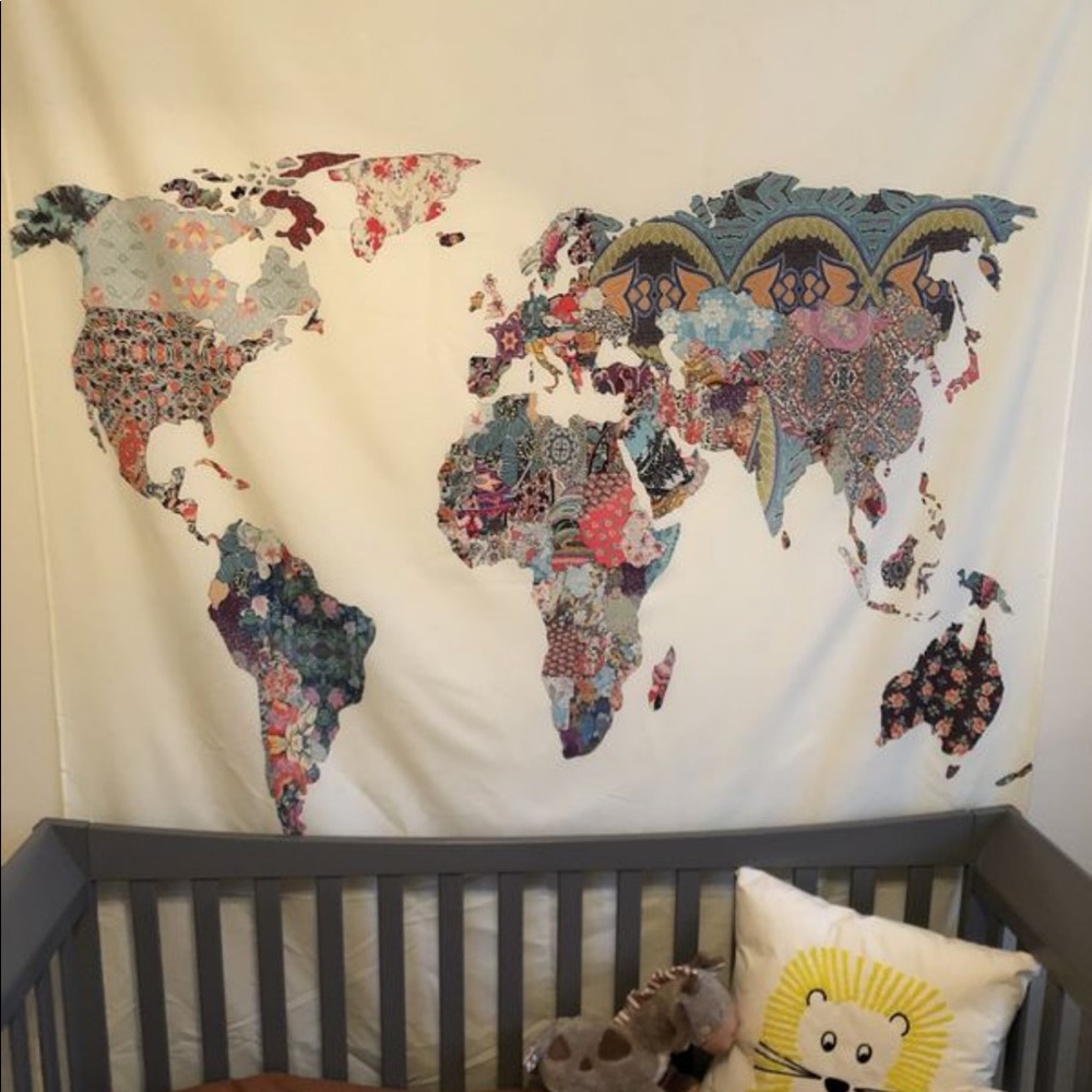 Floral world map tapestry